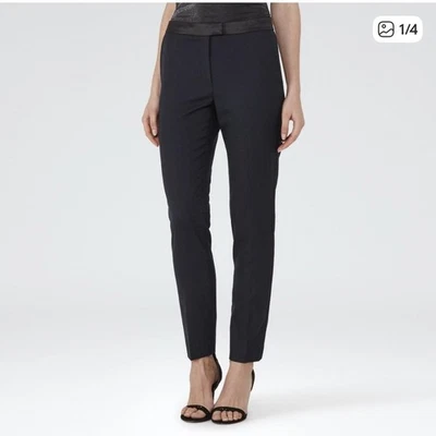 Pantalón Esmoquin REISS Rocco Azul Marino Negro Rayas Laterales Lana Talla 6 Pequeño Defecto Foto 1 de 4