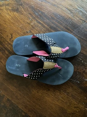 J.CREW Women's Size 7 Flip Flop Sandals Black and White Polka Dot Slip On - Image 1 of 3