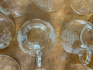 Vintage 60er Jahre Anchor Hocking Glas Bowle Schale mit 11 Tassen Weinblatt Muster - Bild 1 von 24