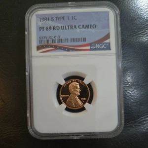 1981-S Type 1 Lincoln Cent PF69RD Variety Proof PR Ultra Cameo T-1 NGC Graded - Picture 1 of 3
