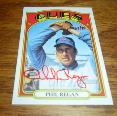 2021 TOPPS HERITAGE RED INK PHIL REGAN AUTO SIGNED #ROA-PR #67/72 CHICAGO CUBS - Image 1 of 2