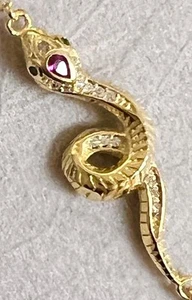 Genuine Ruby Diamond Snake Bracelet 14K Yellow Gold on SOLID 925 Amethyst coiled - Picture 1 of 23