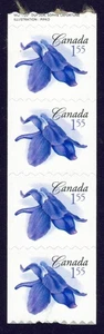 Canada sc#2197i The Little Larkspur, End strip of 4, Washed Phosphor, Mint-NH - Picture 1 of 2