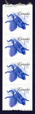 Canada sc#2197i The Little Larkspur, End strip of 4, Washed Phosphor, Mint-NH - Image 1 of 2