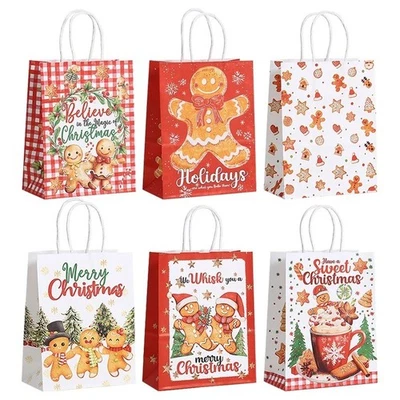 Bolsas de papel de regalo de Navidad con asas Kraft 6/12/24 piezas bolsa de envoltura de fiesta Foto 1 de 4