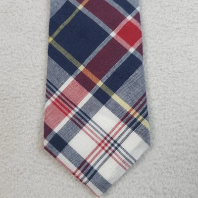 J Crew галстук мужской синий красный клетку ручной работы США 100% хлопок узкие F3560 классический - Изображение 1 из 4