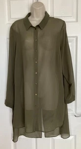 M&S Ladies Khaki Long Sleeve Sheer Beach Cover Up Shirt Dress Size 18 - Picture 1 of 2