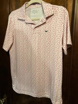 Vineyard Vines “On The Go Sanjay Polo” XL-18 Niños Blanco/Rosa Estampado de Hamburguesas-Papas fritas Foto 1 de 4