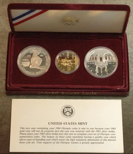 1983 / 1984 US Mint 3 Coin Olympic Gold and Silver Proof Set - Picture 1 of 5