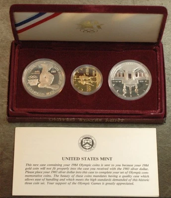 1983 / 1984 US Mint 3 Coin Olympic Gold and Silver Proof Set - Image 1 of 4