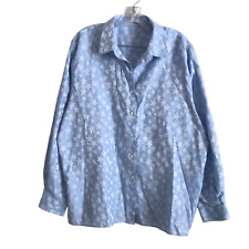 Foxcroft Women's Blouse Dress Shirt Size 18 Blue Star Wrinkle Free Long Sleeve