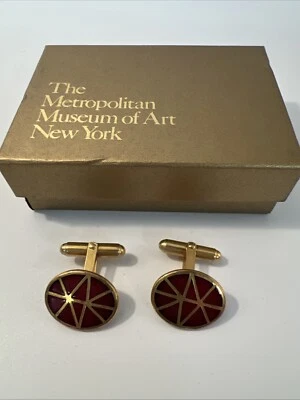 Vtg Metropolitan, Museum Of Art, NY Geometric Enamel Gold Town CufflinksMMA - Image 1 of 4