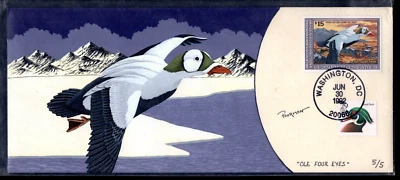 US 1992 $15 FEDERAL DUCK HUNTING STAMP FDC HAND-DRAWN CACHET SIGNED BY ARTIST - Image 1 of 2