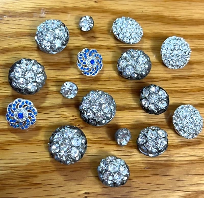 16 Various Shank Buttons Clear & Blue Rhinestones set in Silver-toned  Metal - Image 1 of 4