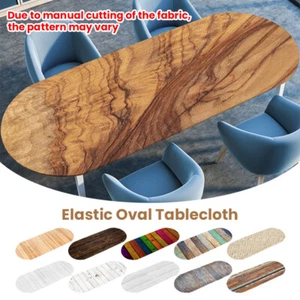 Ovale Elastische Tischdecke Holzbohle Struktur Stil Wasserdicht Esstisch Tuch. - Bild 1 von 29