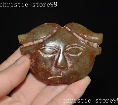 2.6  China Hongshan Culture Old Jade Carved Sacrifice People Face Mask Pendant • 32$