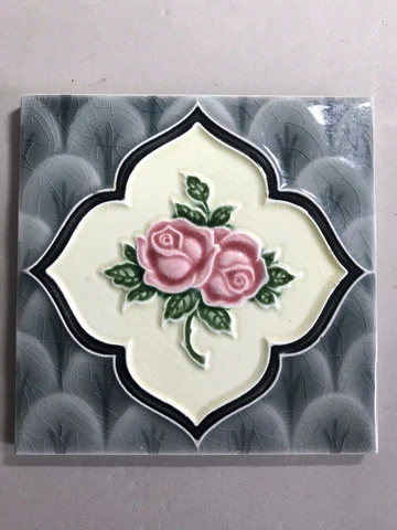 Antique English ART POTTERY TILE 2 Pink Roses H&R Johnson Ltd No 631 Exc Cond Cover