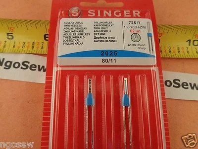 2 pairs Genuine Singer Twin Needles 3mm Size 80/11 Type 2025 Round Sharp point - Image 1 of 2