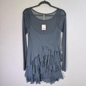 Free People Dress Womens XS Love Me Mini Chiffon Layer Ruffle Sheer Sleeves NEW - Picture 1 of 10