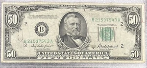 1950 New York $50 Dollar Bill Fr. 2109-B FRN B21537543A 50BL63 OLD BILL!! - Picture 1 of 2