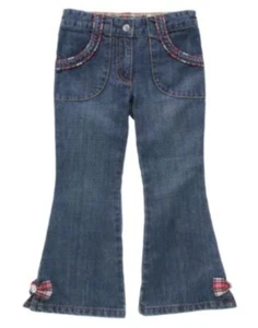 GYMBOREE HOLIDAY FRIENDS DENIM PLAID BOW HEM JEANS PANTS 12 NWT - Picture 1 of 1