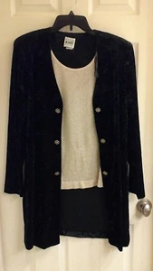 R&M Richards Jacket/blouse women's size 14, 2-fer black & gold, velour, EUC - Picture 1 of 5