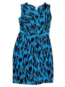 Oscar De La Renta Italy Blue & Black Wrap Effect Sleeveless Dress Silk Size 10 - Picture 1 of 5