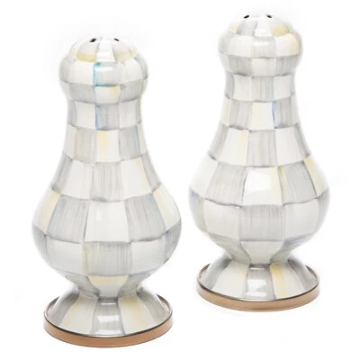Mackenzie Childs Sterling Check Large Salt & Pepper Shakers NEW in BOX