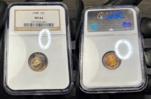 MS64 1948 10C Roosevelt Silver Dime, NGC- Vivid Rainbow Toned - Picture 1 of 8
