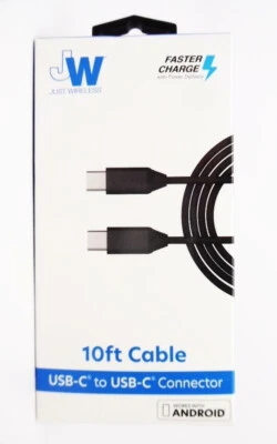 Just Wireless Faster Charge USB-C to USB-C Connector 10ft TPU Cable - Black - Image 1 of 2