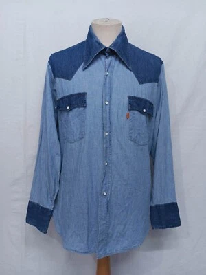 Camisa De Colección Años 70 Levis Naranja Tab Cambray Denim Piedra A Presión Hombres Western Azul Cielo L Foto 1 de 4