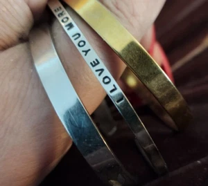 three vintage gold SILVER tone cuff bracelet Lot LOVE YOU MORE SISTER BY HEART - Picture 1 of 4