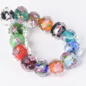 10pcs 10x7mm 12x8mm Rondelle Faceted Lampwork Flower Crystal Glass Loose Beads - Picture 1 of 17