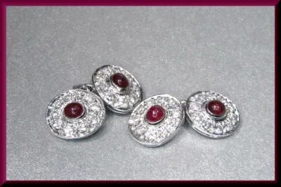 Vintage 925 Silver Old Mine Cut CZ and Pink Ruby Double Sided Men's Cufflinks - Image 1 of 4