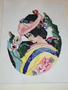 Fertig fertiger Kreuzstich ~ "Orientalische Dame" mit Metallfaden ~ Blumen - Bild 1 von 5