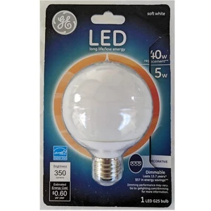 GE LED 40w G25 Dimmable Soft White Bulb 350 Lumens #89954 Decorative 2700k - Picture 1 of 2