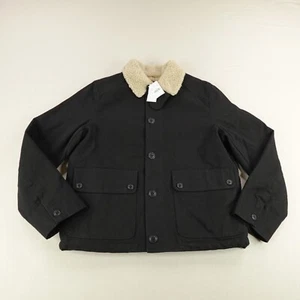 J Crew Jacket Mens Large Black Sherpa Fleece Lined Chore Canvas Coat NEW NWT - Picture 1 of 10