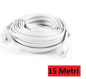 Prolunga Cavo Telefonico Telephone Cable 15 Metri RJ11 Connettore Plug Modem hsb - Afbeelding 1 van 1