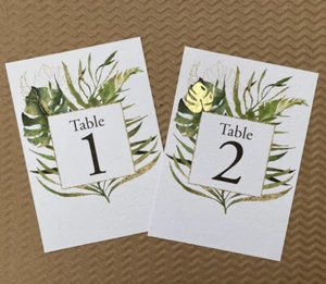 TROPICAL palm leaf wreath TABLE NUMBER cards jungle frame wedding seating decor - Picture 1 of 9