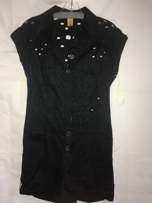 Catherine Malandrino Women Black Belted Sleeveless Eyelet Cutout Romper Size 4 - Image 1 of 4