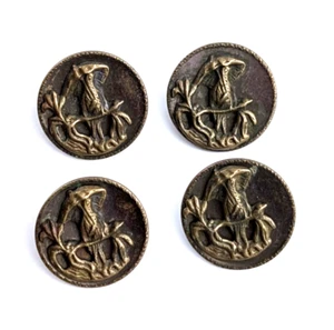 4 Antique Victorian Metal Picture Buttons Bird Under Umbrella Eingetr Muster - Picture 1 of 11