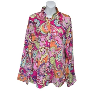 Vera Bradley Womens XL Button Up Top Blouse Colorful Paisley Floral Lightweight - Picture 1 of 11