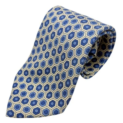 Corbata de seda J Crew para hombre azul crema geométrica 4"x60" clásica preppy oficina diversión Italia Foto 1 de 4