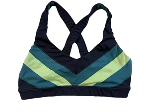 Athleta Crisscross Back Sports Bra Medium Blue Green Colorblock Wireless Stretch - Picture 1 of 8