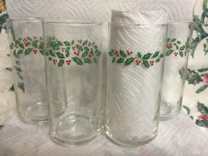 Corelle WINTER HOLLY Tumbler Set of 4 Glasses 6” ~ 16oz Corning ExC Minty Lot B - Picture 1 of 6