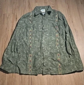 Dos Carolinas Shirt Men L Green Guayabera Long Sleeve Military Patterns - Picture 1 of 5