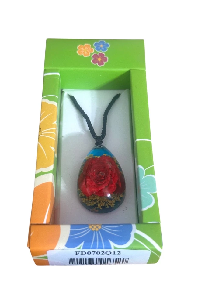 Collar -FLOR ROSA ROJA SECA - Cordón negro deslizante -rojo azul amarillo Foto 1 de 1