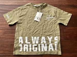 ZARA Green White Girls 7 Always Original Looking Forward Mood Graphic T Shirt - Picture 1 of 9
