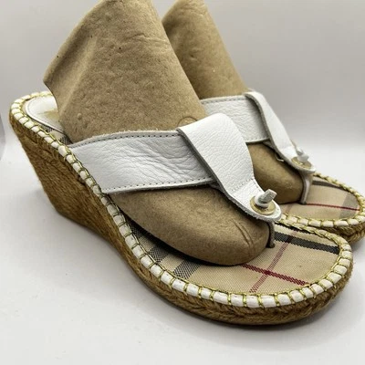 Burberry White Nova Check Espadrille Wedge Thong Sandals Women Size 39 US- 8 - Image 1 of 4