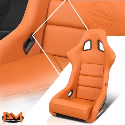 NRG FRP-302BR-V Vinyl Large Size Fixed Back Racing Bucket Seat w/ Bracket Brown - Image 1 of 4